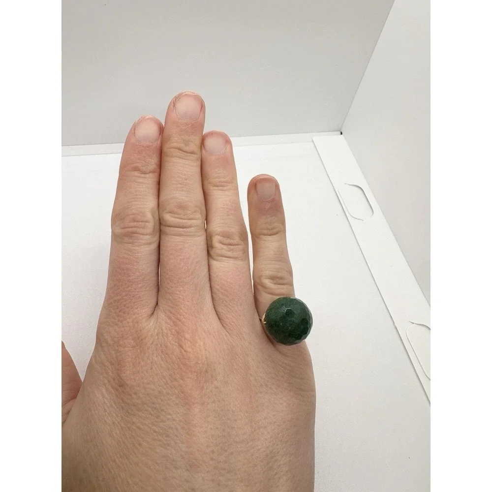 Gold-Filled Wire Wrapped Geodesic Faceted Green Aventurine Ring Size‎ 5.25 Boho